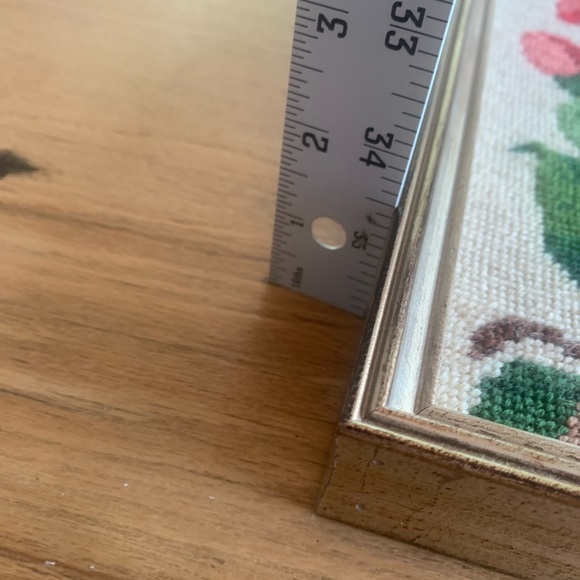 Needlework Pink Green Roses Gold Framing 15” x 15” Preloved - Picture 4 of 7